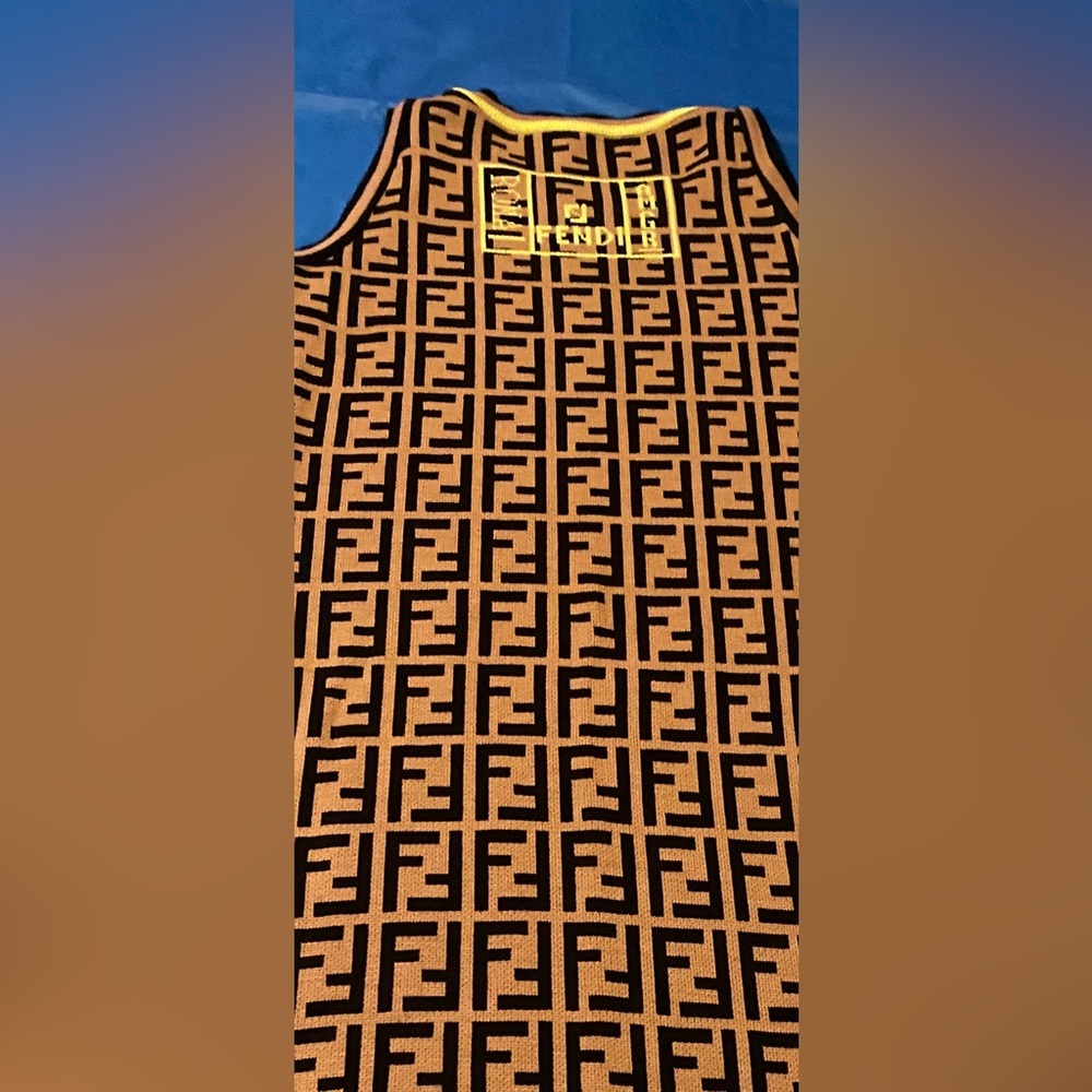 Fendi Tan and Black Monogram Sleeveless Top